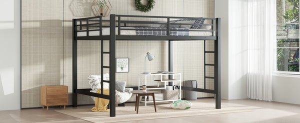 English Elm Queen Metal Loft Bed With Easy Climbing Ladder & Safety Guardrails – Perfect For Stylish Space-Saving! W1580S00341-GIGA