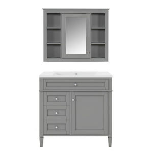 English Elm 36'' Bathroom Vanity With Medicine Cabinet - Modern Grey Storage Solution With Soft-Closing Design SW000134AAE-3