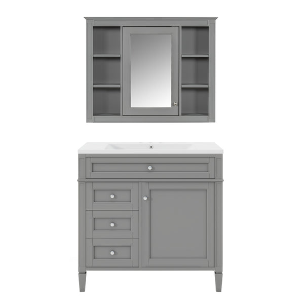 English Elm 36'' Bathroom Vanity With Medicine Cabinet - Modern Grey Storage Solution With Soft-Closing Design SW000134AAE-3