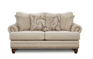 Fusion Cary's Doe Elegant Beige Loveseat With Nailhead Trim & Versatile Pillows For Stylish Comfort Beige S,100% Polyester 2821 Cary's Doe Loveseat