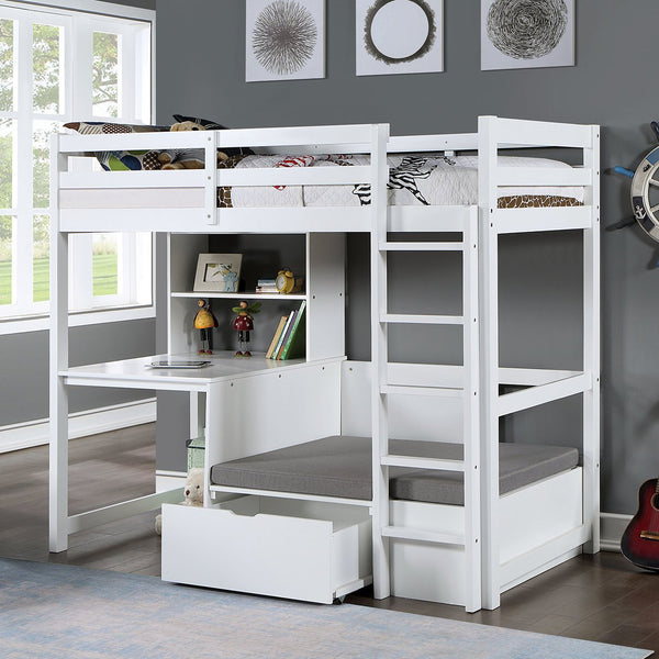 English Elm Modern Twin-Over-Full Bunk Bed with Angled Ladder, Solid Hardwood Frame and Patented Lock Joint White 73 L x 45 W x 5 H B2741S00326