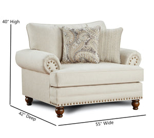 Fusion Cary's Doe Elegant Loveseat With Nail Head Trim, Flared Arms & Versatile Pillows In Beige Beige S,100% Polyester 2822 Cary's Doe Chair 1/2