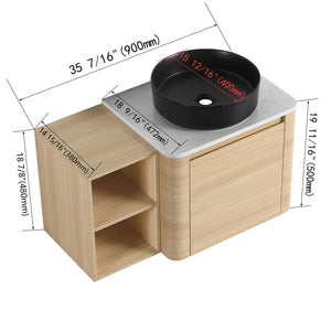 English Elm 36'' Wall-Mounted Bathroom Vanity With Artistic Ceramic Sink, Soft-Close Door & Space-Saving Storage W999S00468