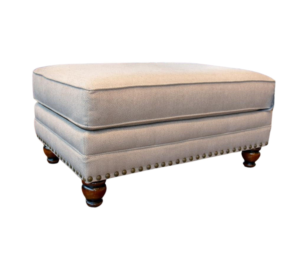 Fusion Cary's Doe Rectangular Ottoman In Beige – Stylish Cottage Charm With Decorative Nail Head Trim Beige S,100% Polyester 2823 Cary's Doe Ottoman