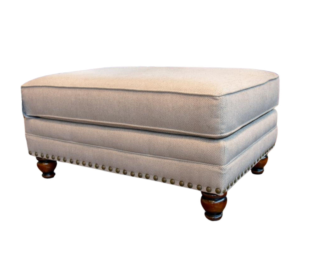 Fusion Cary's Doe Rectangular Ottoman In Beige – Stylish Cottage Charm With Decorative Nail Head Trim Beige S,100% Polyester 2823 Cary's Doe Ottoman