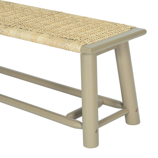 English Elm Farmhouse Solid Wood Rattan Bench – 59" Indoor & Covered Outdoor Seating, Moisture-Resistant Finish, Seats 3 Gold N842P271335E