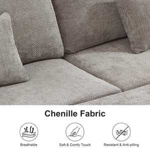 English Elm 97 Inch L-shaped Chenille Sectional Sofa with Sleeper Storage Ottoman 7 Seats Grey W1669S00018