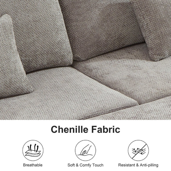 English Elm 97 Inch L-shaped Chenille Sectional Sofa with Sleeper Storage Ottoman 7 Seats Grey W1669S00018