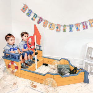 English Elm Outsunny Cedar Wood Pirate Ship Sandbox with Bench Seating and Storage for Kids W2225P217337