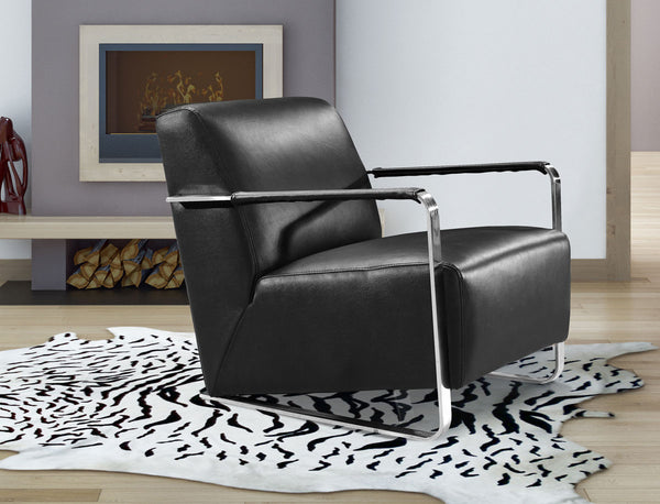 Homeroots Modern Black Leather And Chrome Accent Chair   282519