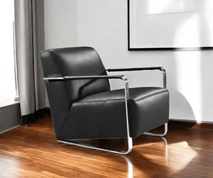 Homeroots Modern Black Leather And Chrome Accent Chair   282519