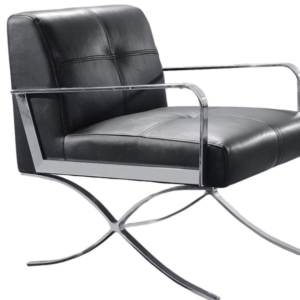Homeroots 31" Black Leather And Steel Lounge Chair   282522