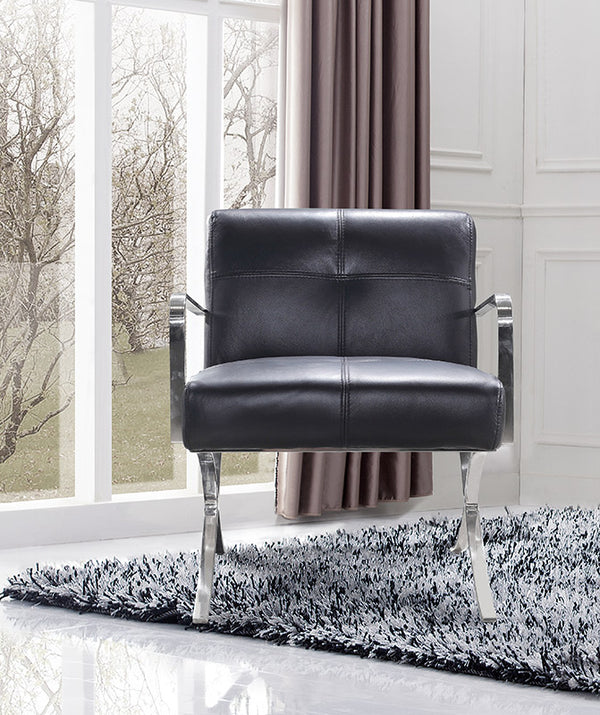 Homeroots 31" Black Leather And Steel Lounge Chair   282522