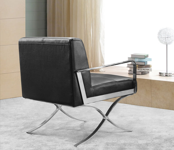 Homeroots 31" Black Leather And Steel Lounge Chair   282522