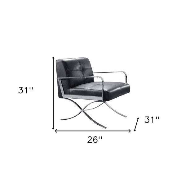 Homeroots 31" Black Leather And Steel Lounge Chair   282522