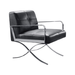 Homeroots 31" Black Leather And Steel Lounge Chair   282522