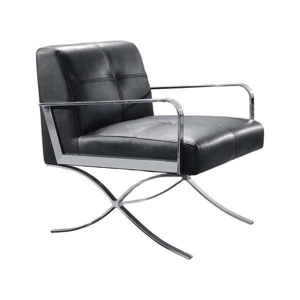 Homeroots 31" Black Leather And Steel Lounge Chair   282522