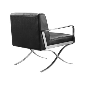 Homeroots 31" Black Leather And Steel Lounge Chair   282522