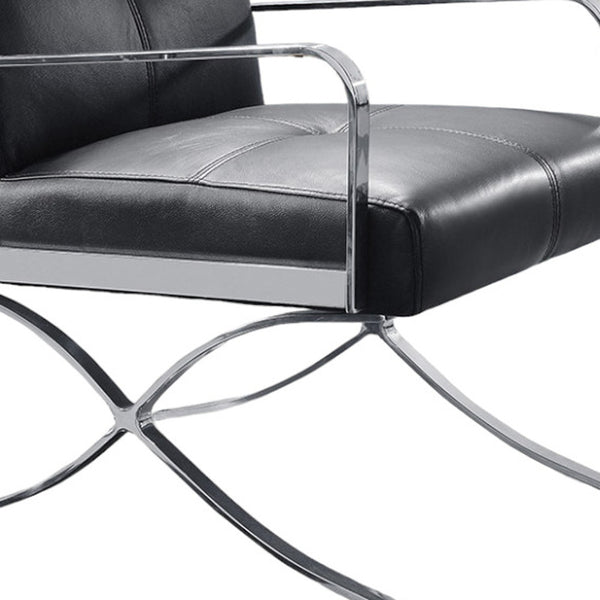 Homeroots 31" Black Leather And Steel Lounge Chair   282522