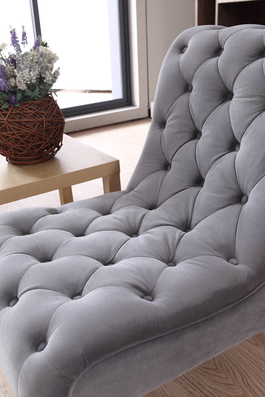 Homeroots 36" Grey Foam  Wood  And Velour Tufted Accent Chair   282529