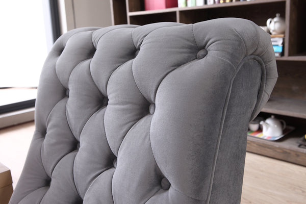 Homeroots 36" Grey Foam  Wood  And Velour Tufted Accent Chair   282529