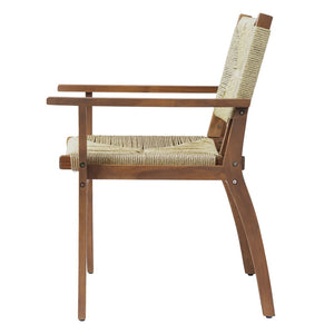 English Elm Durable Outdoor Dining Chairs Acacia Wood Handwoven Wicker Patio Set of Two Teak N770P345267T