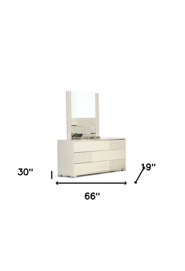 Homeroots 66" Beige Mdf Three Drawer Dresser  Manufactured Wood 282544