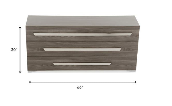 Homeroots Gray Gradient Lines Chrome 3 Drawer Dresser  Manufactured Wood 282565