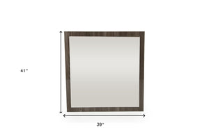 HomeRoots 41" Gray Square Wood Framed Accent Mirror - Stylish Bohemian Design for Modern Home Decor & Spaces 282566