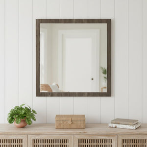 HomeRoots 41" Gray Square Wood Framed Accent Mirror - Stylish Bohemian Design for Modern Home Decor & Spaces 282566