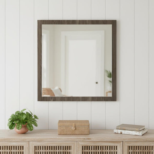 HomeRoots 41" Gray Square Wood Framed Accent Mirror - Stylish Bohemian Design for Modern Home Decor & Spaces 282566