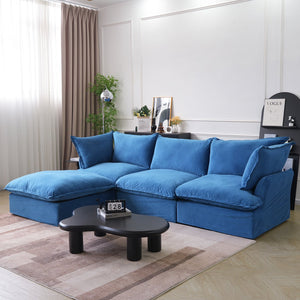English Elm Sky Cloud Sectional Sofa with Cloud-Like Comfort, Modular L-Shaped Velvet Seating, Removable Covers, Storage Ottoman Blue B341S00022