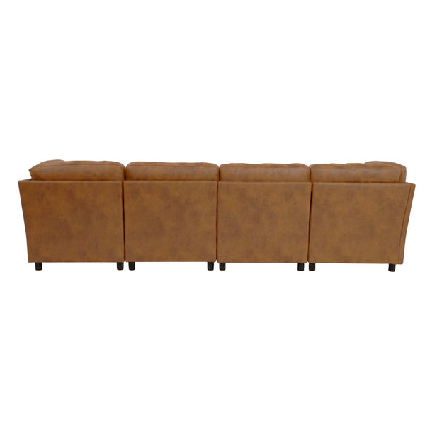 English Elm Modern Foil Fabric Modular Sectional Sofa Reconfigurable Living Room Seating Light Brown W5568S00051