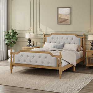 English Elm Traditional Solid Wood Bed Frame with Tufted Upholstered Headboard, No Box Spring Needed, Sturdy 400 lb Capacity Walnut 57.5 L x 22.5 W x 10.5 H N701P242546N
