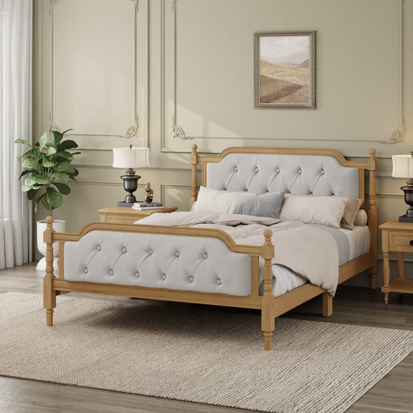 English Elm Traditional Solid Wood Bed Frame with Tufted Upholstered Headboard, No Box Spring Needed, Sturdy 400 lb Capacity Walnut 57.5 L x 22.5 W x 10.5 H N701P242546N
