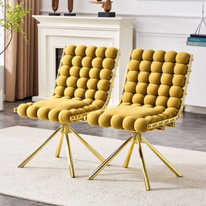 English Elm Set of 2 Dutch Velvet Bubble Backrest Dining Chairs with Sculptural Tufted Design Gold,Yellow W3875P370841