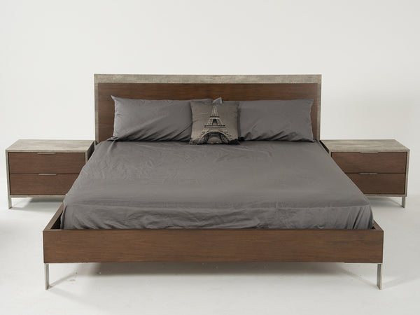 Homeroots Modern Dark Walnut & Concrete Queen Bed  Veneer,Steel,Concrete 282691