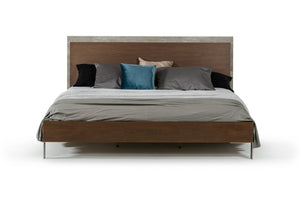 HomeRoots Modern Dark Walnut & Concrete Queen Bed - Stylish Industrial Design with Solid Support & Finish 282691