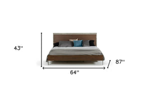 HomeRoots Modern Dark Walnut & Concrete Queen Bed - Stylish Industrial Design with Solid Support & Finish 282691