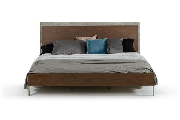 Homeroots Modern Dark Walnut & Concrete Eastern King Bed  Veneer,Steel,Concrete 282693