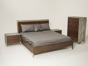 Homeroots Modern Dark Walnut & Concrete Eastern King Bed  Veneer,Steel,Concrete 282693