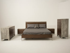 Homeroots Modern Dark Walnut & Concrete Eastern King Bed  Veneer,Steel,Concrete 282693