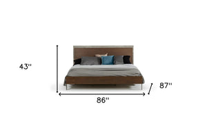 HomeRoots Modern Eastern King Bed in Dark Walnut & Concrete – Stylish, Durable Design for Contemporary Spaces 282693