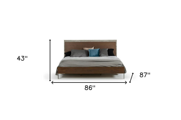 HomeRoots Modern Eastern King Bed in Dark Walnut & Concrete – Stylish, Durable Design for Contemporary Spaces 282693