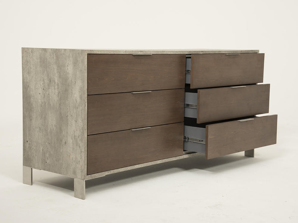 Homeroots 30" Dark Walnut Veneer  Steel  And Concrete Dresser With 6 Drawers  Manufactured Wood 282695