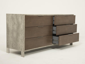 Homeroots 30" Dark Walnut Veneer  Steel  And Concrete Dresser With 6 Drawers  Manufactured Wood 282695
