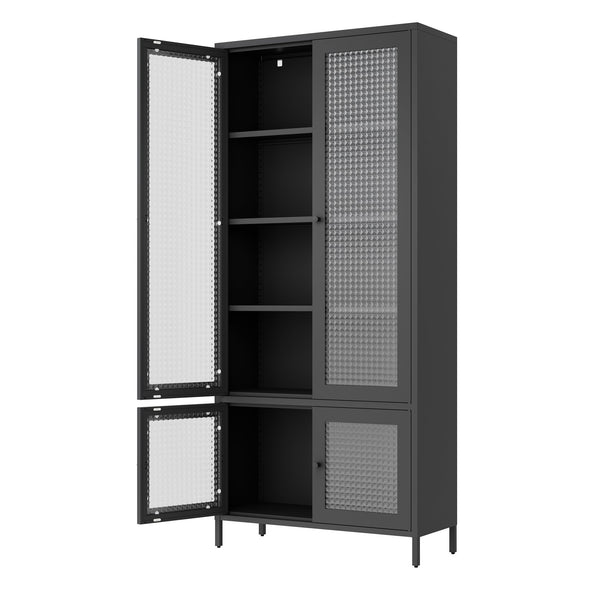 English Elm Large Metal Storage Cabinet with 4 Waffle-Grid Tempered Glass Doors, 5 Shelves, Rust-Resistant Steel Finish W2378P176273
