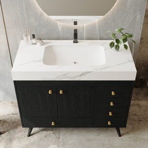 English Elm 36" Freestanding Bathroom Vanity Sintered Stone Top Ceramic Sink Stainless Steel Legs Black,Gold,White W3136S00068