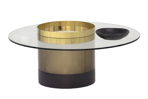 Sunpan Haru Coffee Table – Captivating Contemporary Design with Gold & Brown Stainless Steel Base and Glass Top