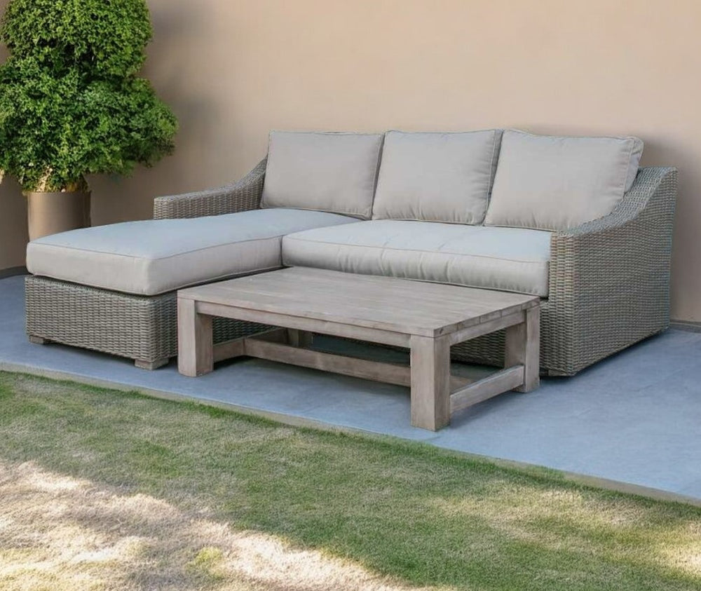 Homeroots Three Piece Outdoor Gray Rattan Sectional Seating Group With Beige Cushions  Aluminum 282706